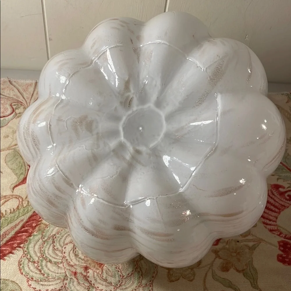 Elegant White Glass Striated Metallic Copper Pumpkin Fall Decor